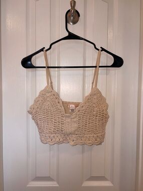 Cotton Crochet Scallop Bralette Tank Top - Beige